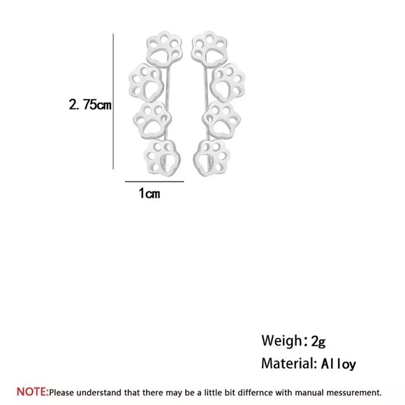 Set of silver paw 🐾 pierced ear cuffs - Picture 2 of 3